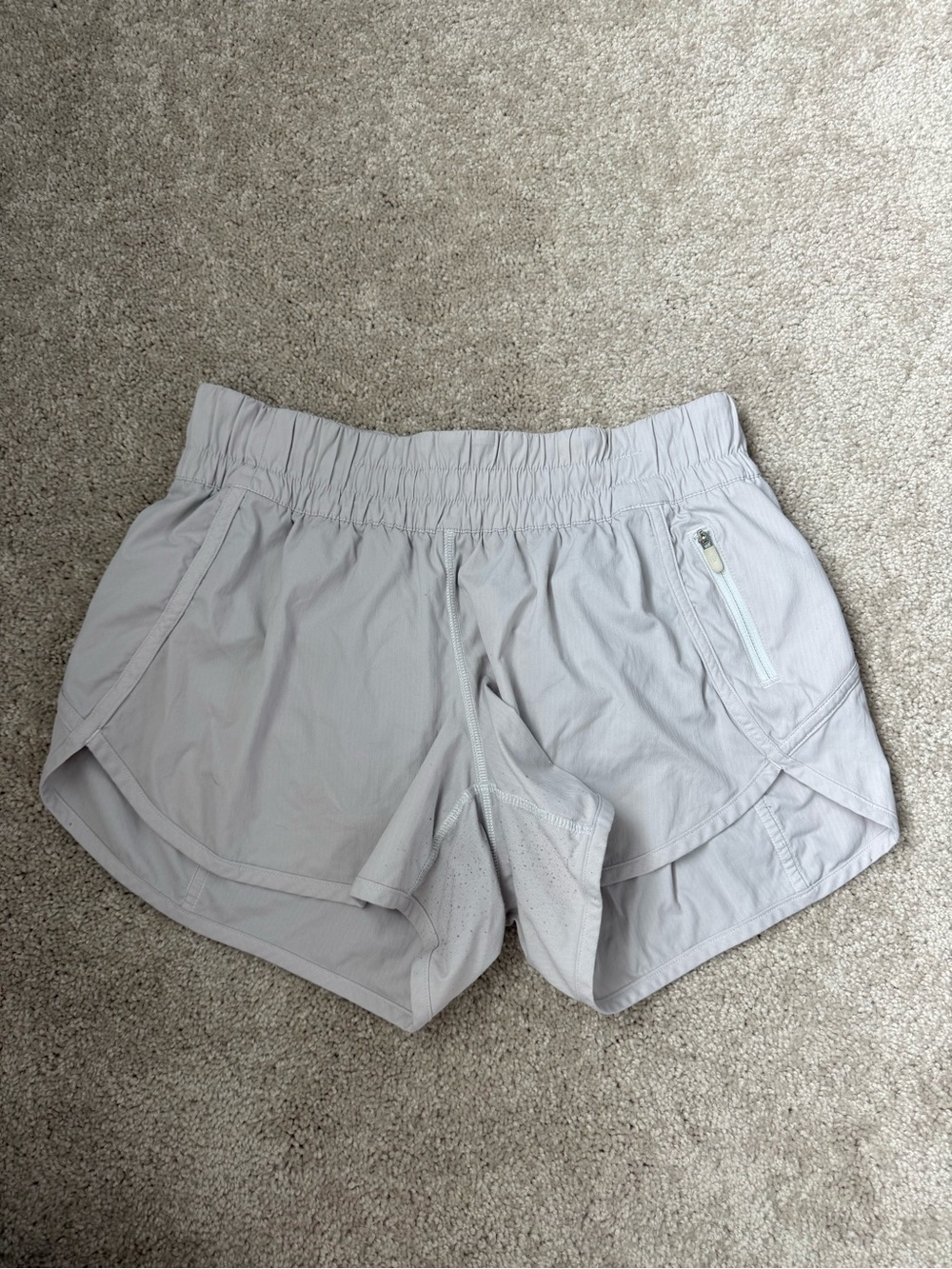 Lululemon Light Gray Women's Athletic Shorts with Zipper Pocket